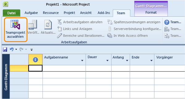 Mit Teamprojekt aus Microsoft Project verbinden