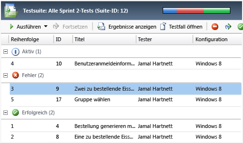 Testergebnisse anzeigen und einen Test für die erneute Ausführung zurücksetzen