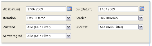 Filter für Bericht über Fehlertrends