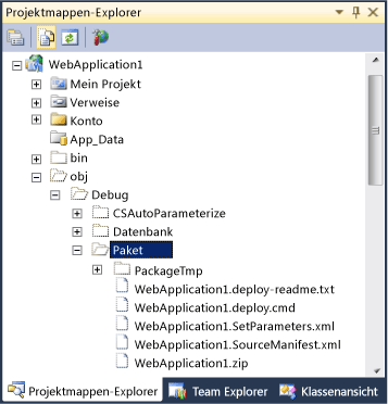 Projektmappen-Explorer mit Dateien für das Bereitstellungspaket