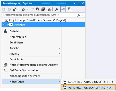 Datei der Buildprozessvorlage zum Projekt hinzufügen