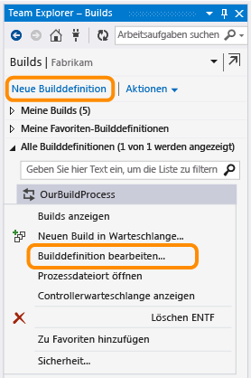 Neue Builddefinition oder Builddefinition bearbeiten