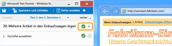 Der Testiteration den Status "Erfolgreich" oder "Fehler" zuweisen und mit der nächsten fortfahren