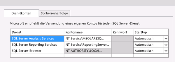 Sicherstellen, dass die Dienste auf "Automatisch" gesetzt sind