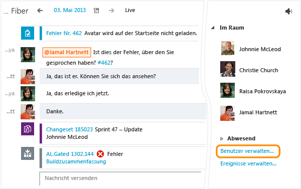 Link "Benutzer verwalten" auf der Teamraumseite