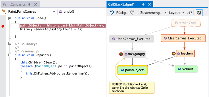 Felder, die mit einer Methode in der Aufruflisten-Codezuordnung verknüpft sind