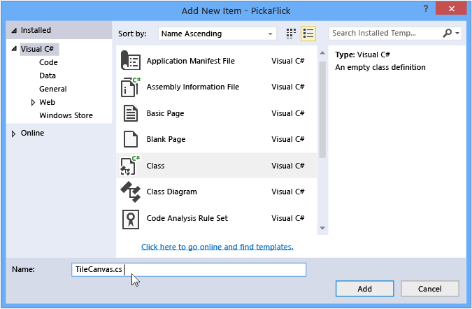 Visual Studio - Neues Element hinzufügen - Klasse