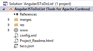 Projektstruktur einer Apache Cordova-App in VS