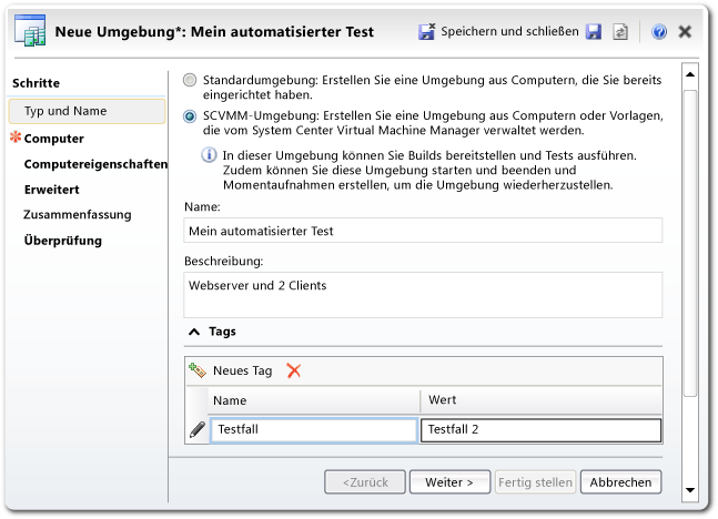 Assistent für Lab-Management-Umgebung – Namensseite