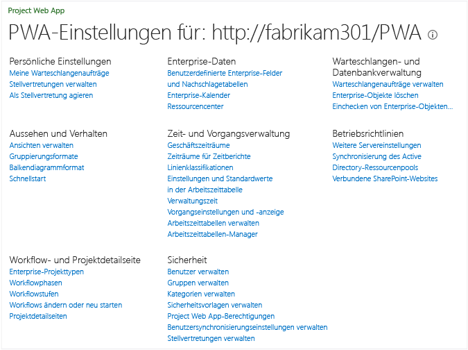 PWA-Einstellungen im Project-Berechtigungsmodus