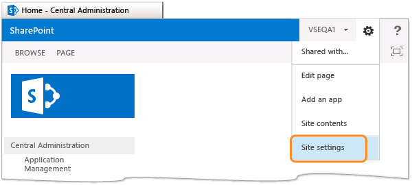 SharePoint-Websiteeinstellungen für PS 2013 öffnen