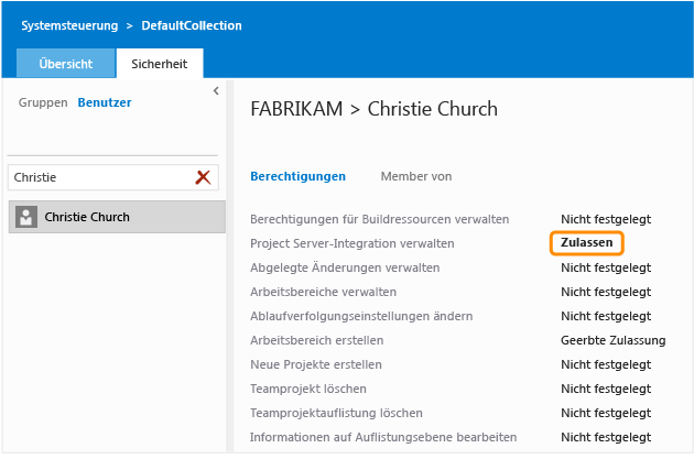 Project Server-Integration verwalten permanent festlegen