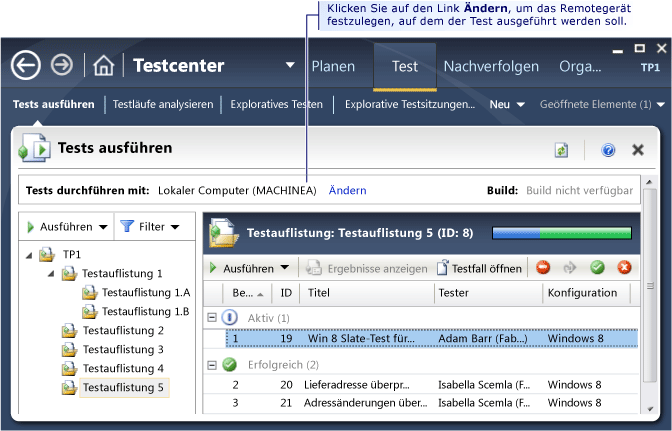 Wählen Sie aus, wo der manuelle Test ausgeführt werden soll