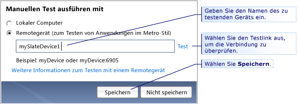 Wählen Sie aus, wo der Test ausgeführt werden soll