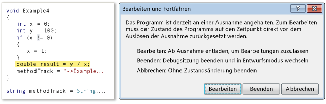 Dialogfeld „Bearbeiten und Fortsetzen“