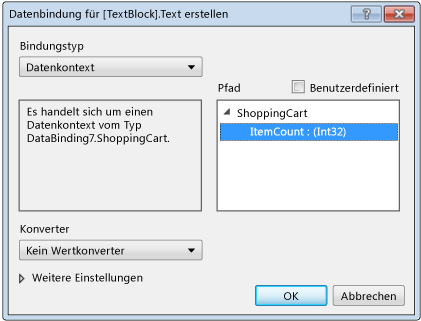 Dialogfeld „Datenbindung erstellen“