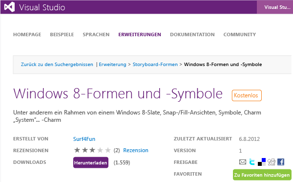 Allgemeine Storyboard-Formen in Visual Studio Gallery