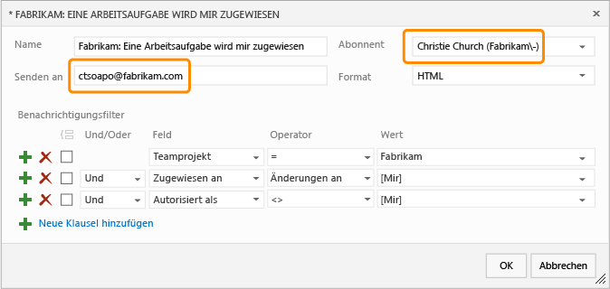 Erstellen einer Warnung für ein anderes Teammitglied