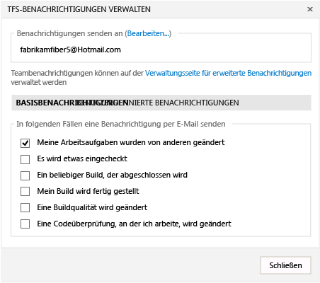 TFS-Warnungen verwalten