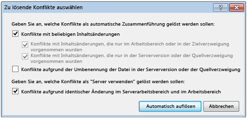 Dialogfeld "Zu lösende Konflikte" auswählen