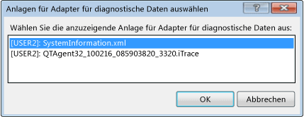 Dialogfeld "Auswählen von Anlagen für Adapter für diagnostische Daten"