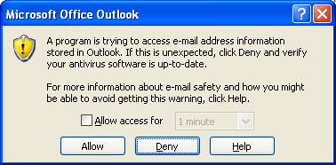 Abbildung 2: Outlook 2007-Sicherheitshinweis „Adressbuchzugriff“