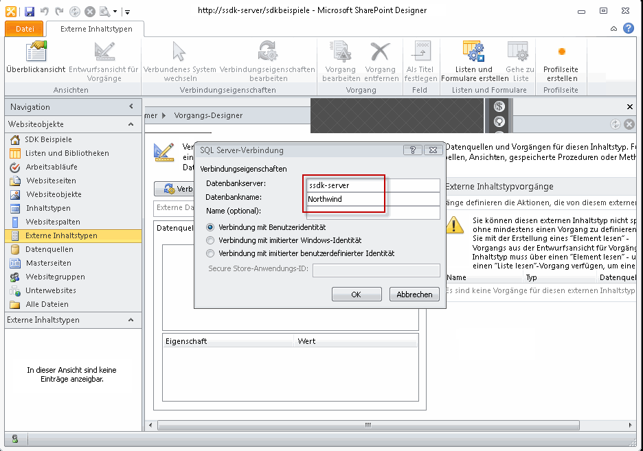 SQL Server-Verbindungseigenschaften