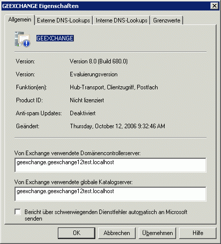 Transport-Server – Allgemeine Eigenschaften (Registerkarte)