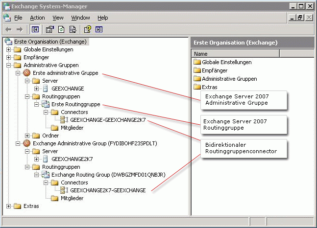 Exchange-System-Manager (Version 2003) mit Exchange 2007