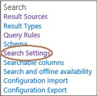 Momentaufnahme des Abschnitts "Suchen" auf der Einstellungsseite der Suchcenterwebsite