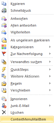 Erweitern des Kontextmenüs um ein E-Mail-Element