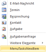 Erweitern des Menüs 'Neue Elemente' um das Aufgabenmodul