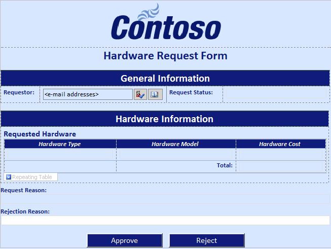 Hardwareanforderungsformular, Ansicht der genehmigenden Person