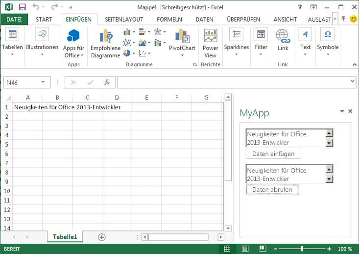 Aufgabenbereich-App für Excel