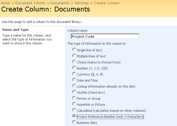 Creating column using new field type