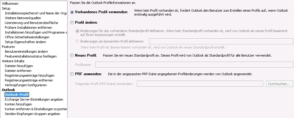 Konfigurieren eines Outlook-Profils im OAT