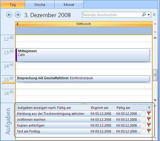 Tägliche Aufgabenliste in Microsoft Office 2007