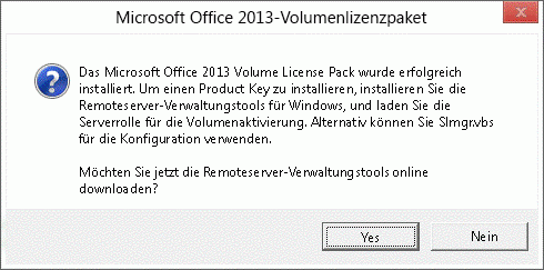 Dialogfeld zum Installieren des Office 2013-Volumenlizenzierungspakets