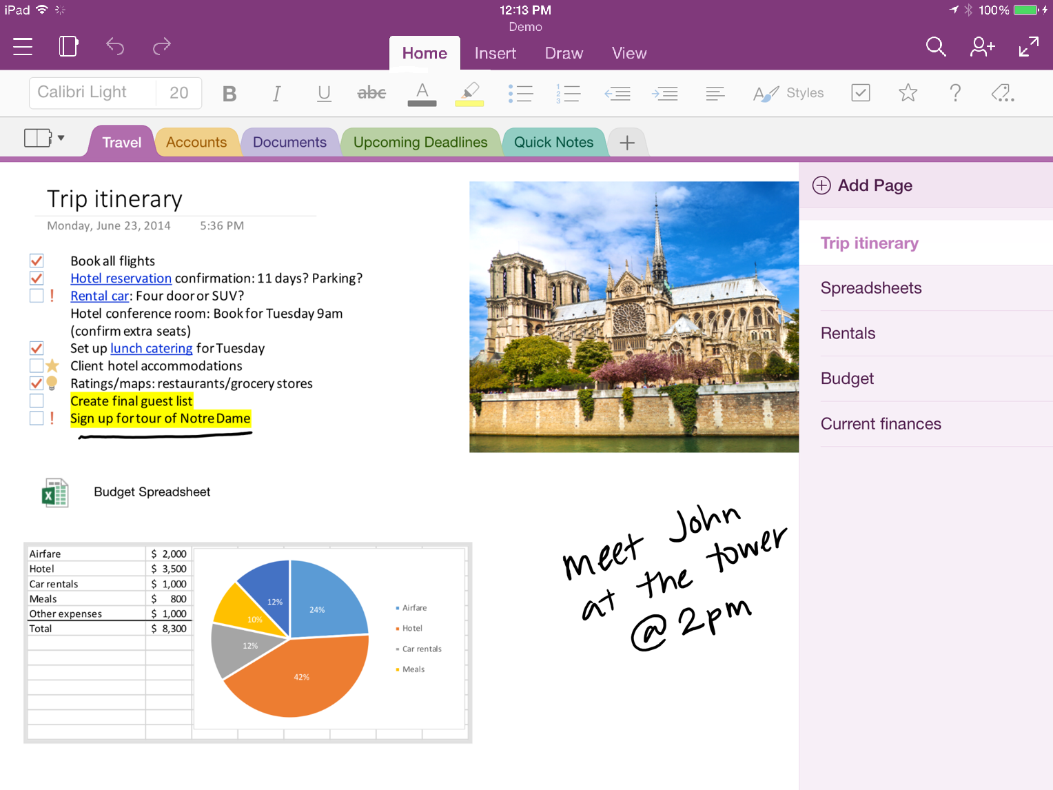 Eine Beispielseite von OneNote.