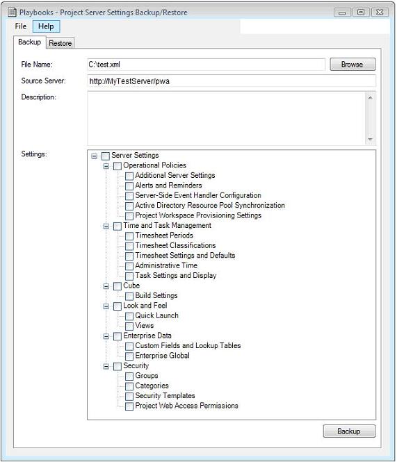 Project Server 2007-Einstellungen – Sicherung/Wiederherstellung