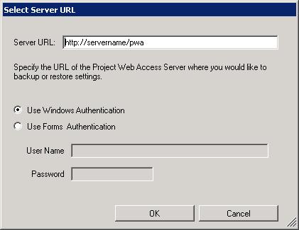 Seite 'Select Server URL' (Playbook)