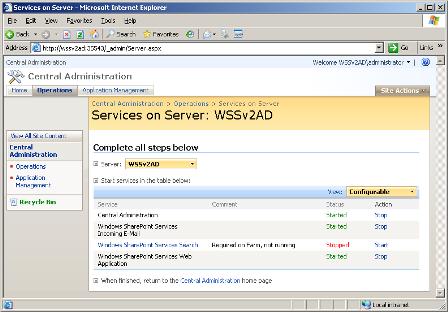 Seite 'Dienste auf dem Server' – Schritt 1d