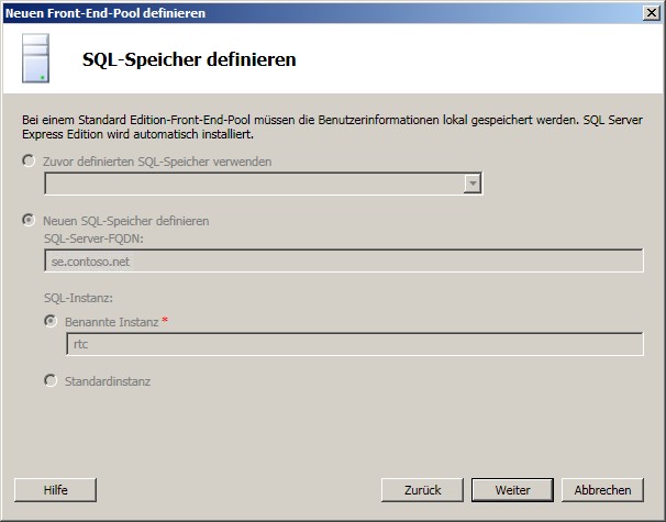 SQL-Speicher definieren