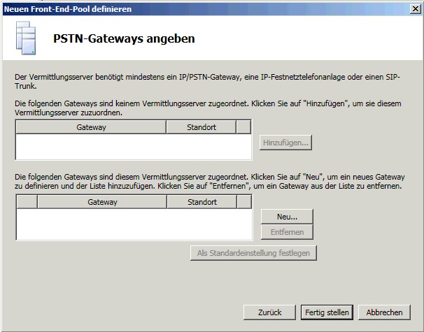 Front-End-Pool: IP/PSTN-Gateways angeben