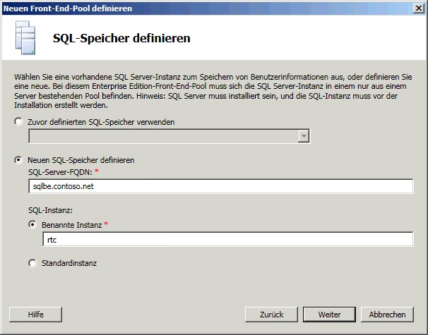 SQL-Speicher definieren