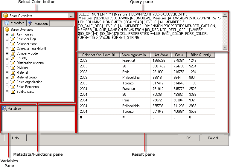 SAP BW-MDX-Abfrage-Designer in der Abfrageansicht SAP BW-MDX-Abfrage-Designer in der Abfrageansicht