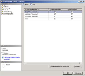Systemebenenberechtigungen auf einem Berichtsserver