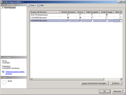 Elementberechtigungen in Management Studio