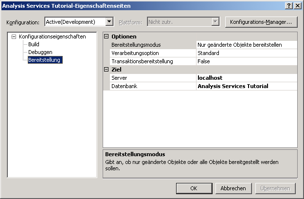 Analysis Services Tutorial-Eigenschaftenseiten (Dialogfeld)