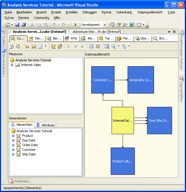 Analysis Services Tutorial-Cube im Cube-Designer